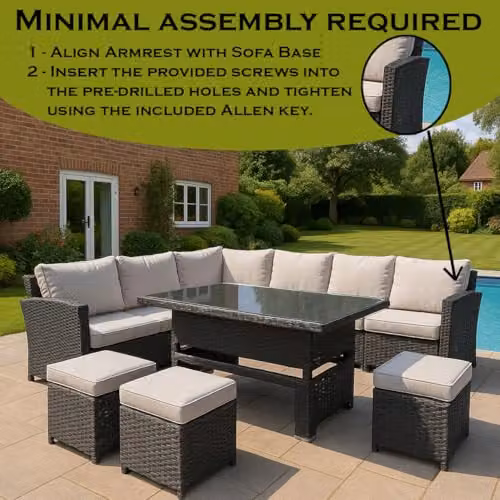 SHATCHI 8 Seater Brown Rattan Garden Furniture Set with Upholstered Cushions and Coffee Table – 4