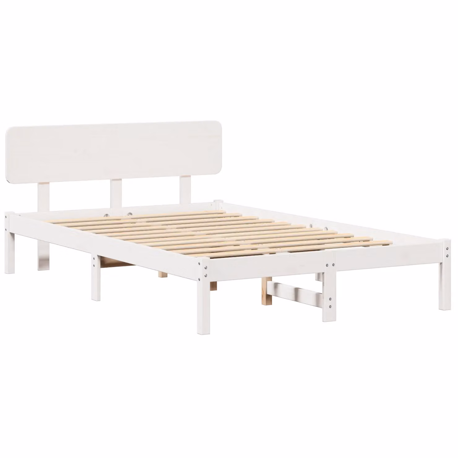 Berkfield Home White Solid Pine Wood Bed Frame with Headboard W: 135 cm, D: 190 cm, H: 74 cm – 2