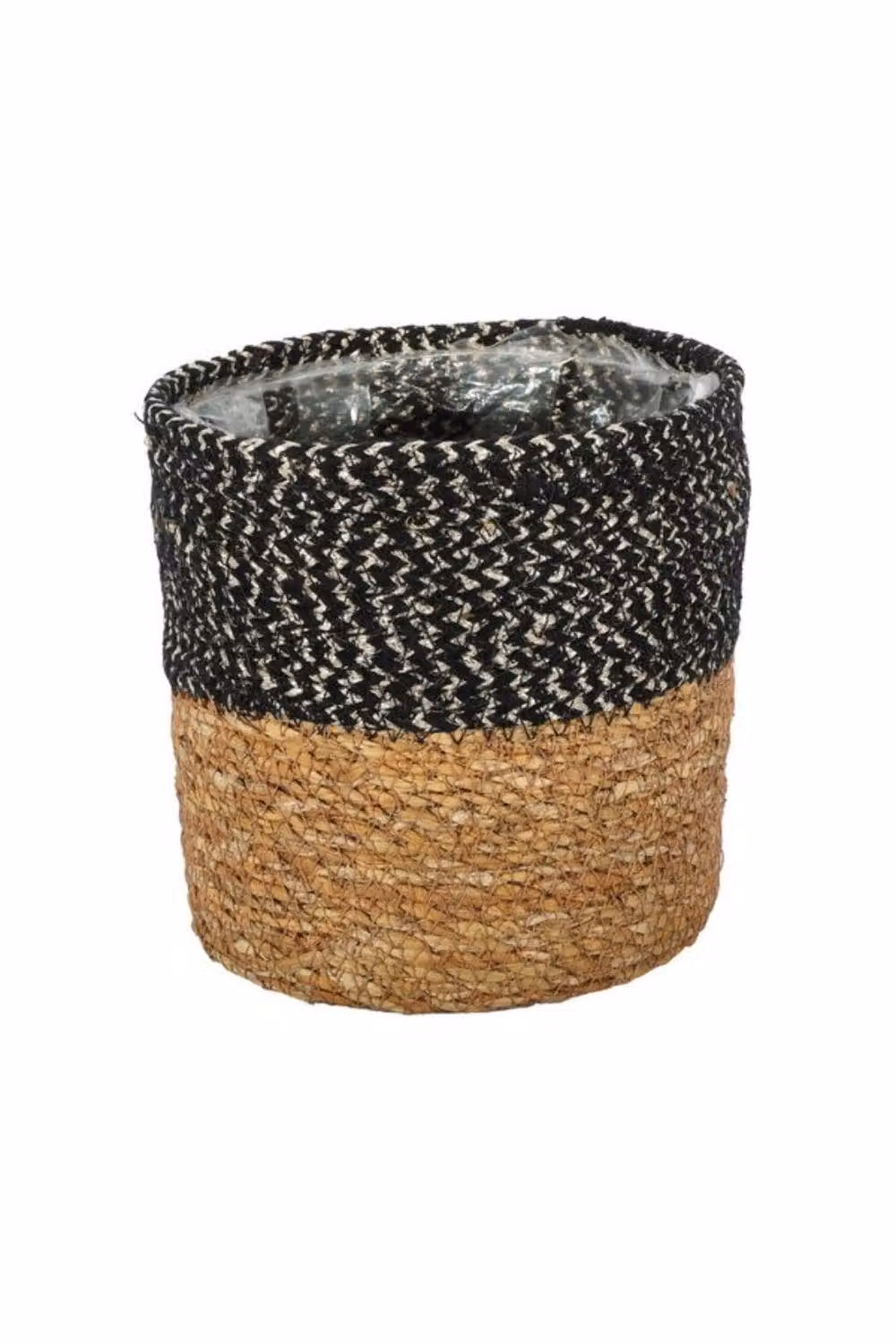 KDMD Natural and Black Seagrass Baskets with Liner, 3 Pack, W/D/H: 16 x 16 x 16 cm – 2