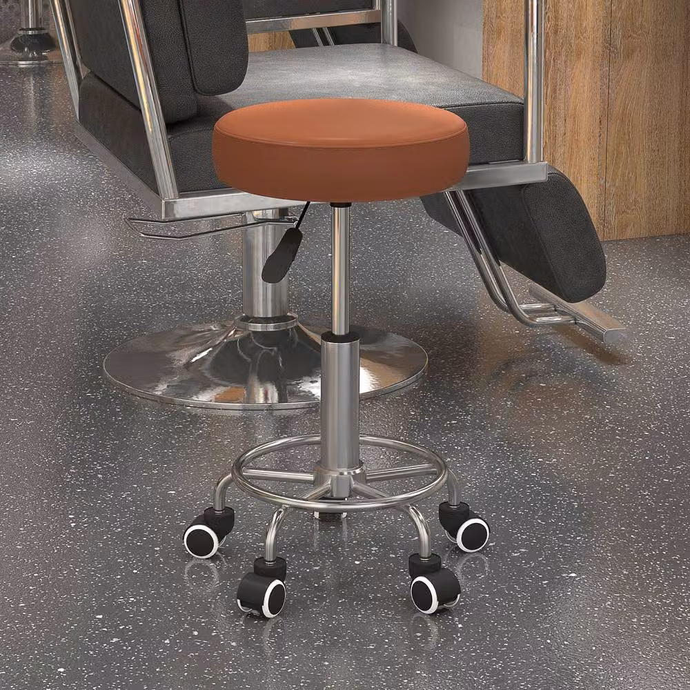 STILVORA Adjustable Rolling Stool in Brown with Synthetic Leather and Castors, H: 64 cm, W: 32 cm, D: 50 cm – 2