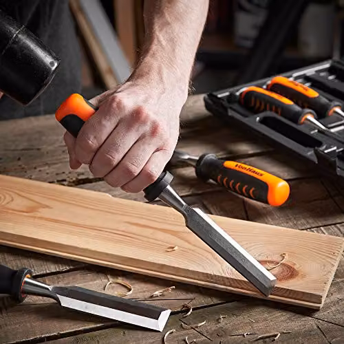 VonHaus 8-Piece Chrome Vanadium Woodworking Chisel Set with Sharpening Stone, Honing Guide and Storage Case – 6