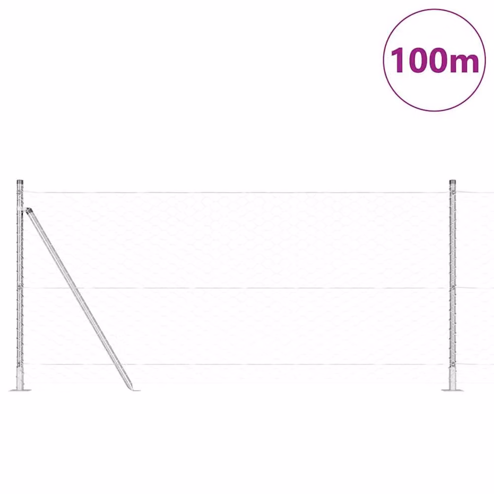 Berkfield Home Silver Galvanised Steel Hexagon Wire Mesh Fence, 1 x 100 m – 2