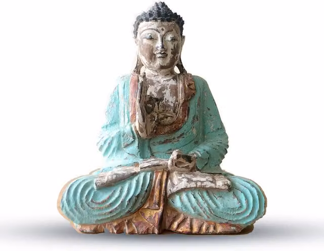 KDMK Vintage Hand Carved Green Buddha Statue, Teaching Transmission, Height: 30 cm