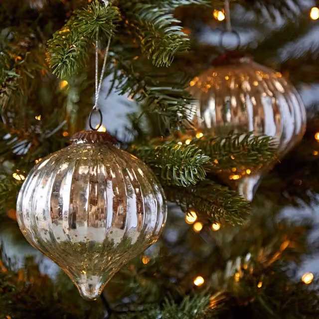 Paper High Set of 2 Large Silver Antique Effect Glass Christmas Baubles – 1