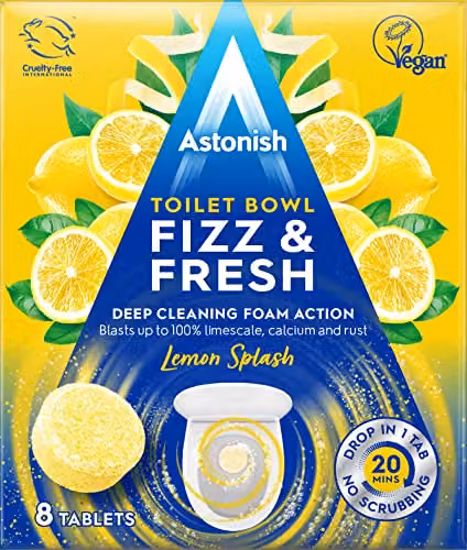 Astonish Toilet Bowl Fizz and Fresh Cleaning Tablets with Lemon Splash, 8 Pack