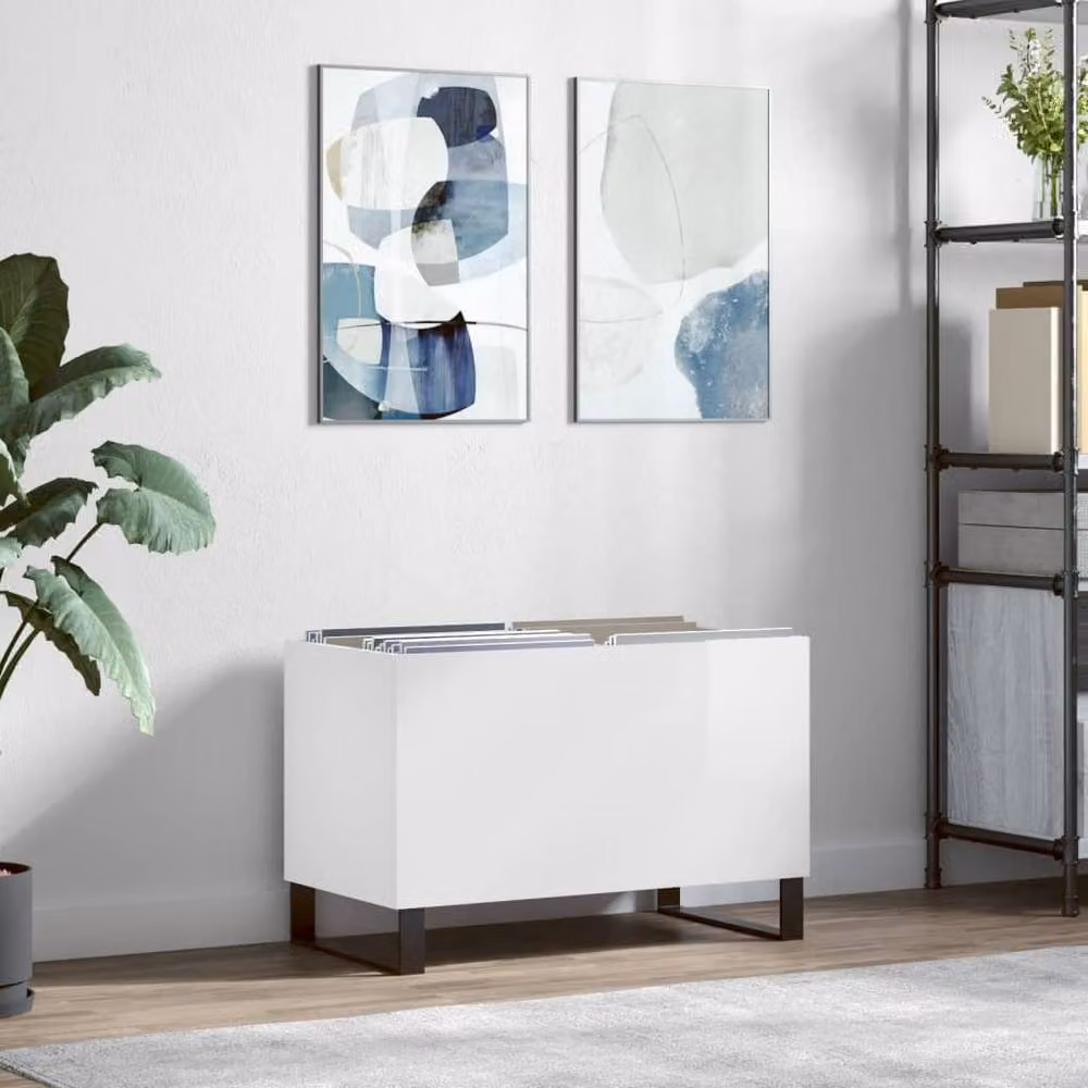 Berkfield Home Record Cabinet in High Gloss White, W/D/H: 74.5 x 38 x 48 cm – 2