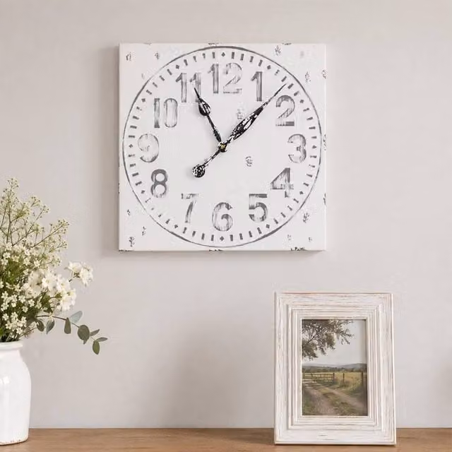 Melody Maison Antique Distressed White Square Wall Clock with Grey Details, W/H: 50 x 50 cm – 1