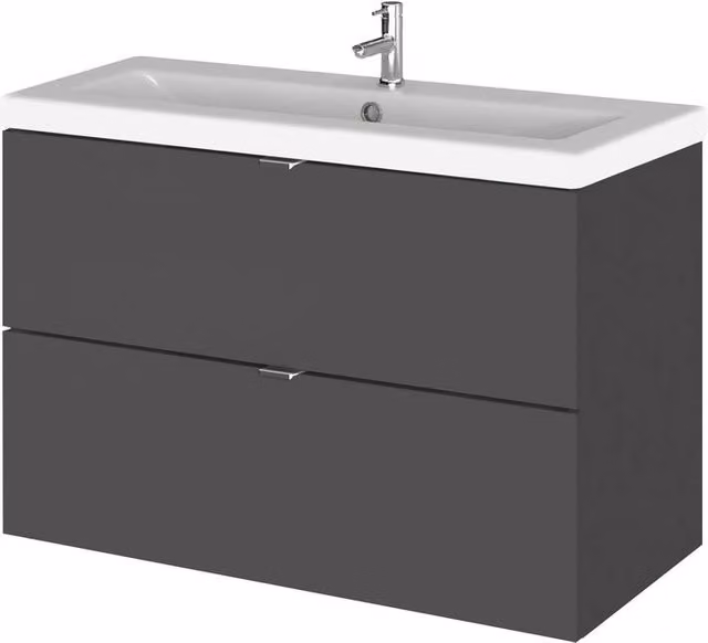 Balterley Alrewas 2 Drawer Wall Hung Vanity Basin Unit, Gloss Grey, Width: 80 cm – 1