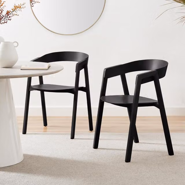 FurnitureboxUK Masa Set of 2 Black Solid Oak Scandinavian Dining Chairs with Armrests