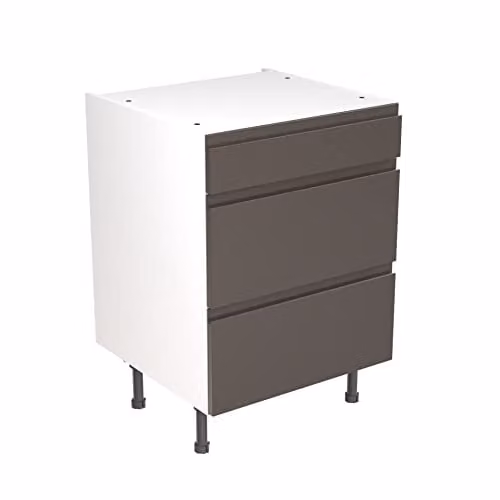 Kitchen Kit Modern Matt Graphite Grey Base Unit with 3 Internal Drawers, W/D/H: 60 x 57 x 87 cm