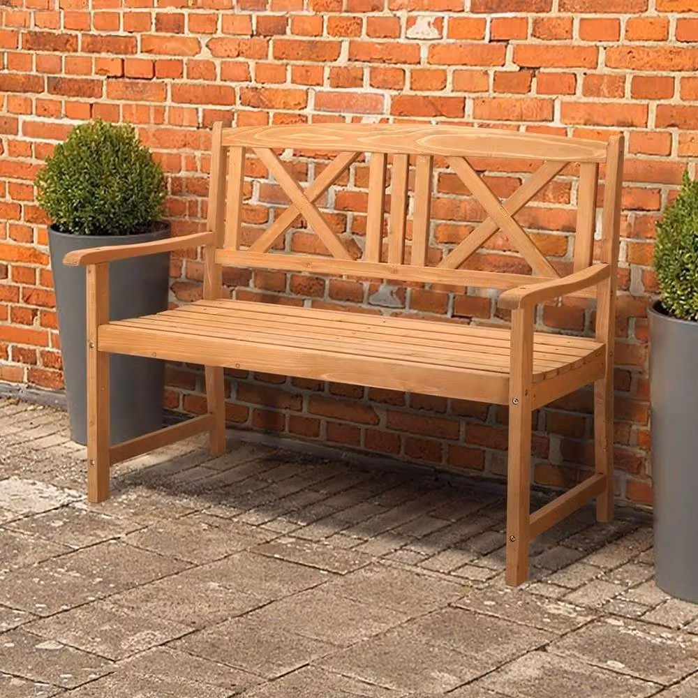 EONLION 2 Seater Outdoor Wooden Garden Bench in Brown with Armrests and Cushions – 5