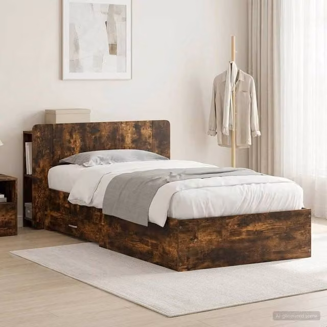 Berkfield Home Bed Frame with Storage in Smoked Oak Brown, W/D/H: 80 x 200 cm – 1