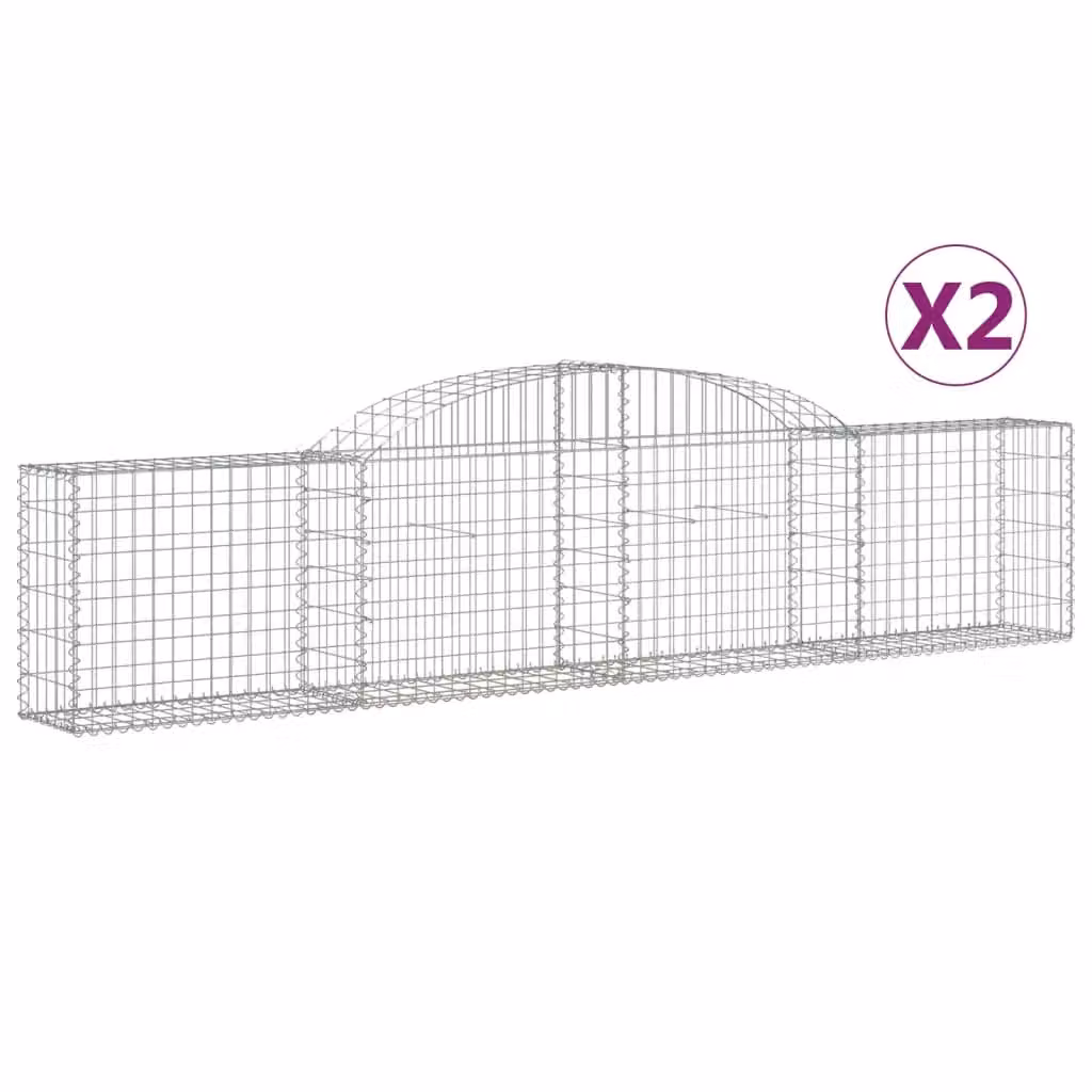 Berkfield Home Arched Gabion Baskets, 2 Pack, Silver Galvanised Steel, W: 300 cm, D: 30 cm, H: 60-80 cm – 2