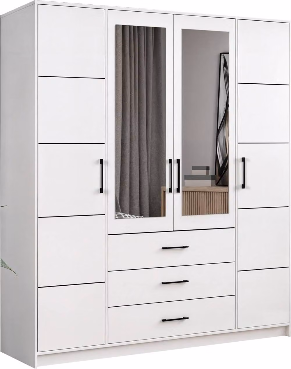 Sliding Wardrobes 4U Modern Four Door Hinged Wardrobe with Mirror in White and Grey, W/H: 200 x 200 cm – 2