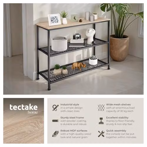 tectake Bristol Industrial Style Console Table with 2 Wire Shelves in Oak Brown, W/D/H: 81 x 30 x 30 cm – 4