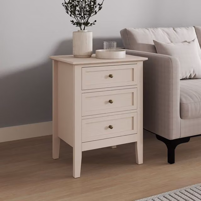 Melody Maison Rowley 3 Drawer Bedside Table in Beige and Grey