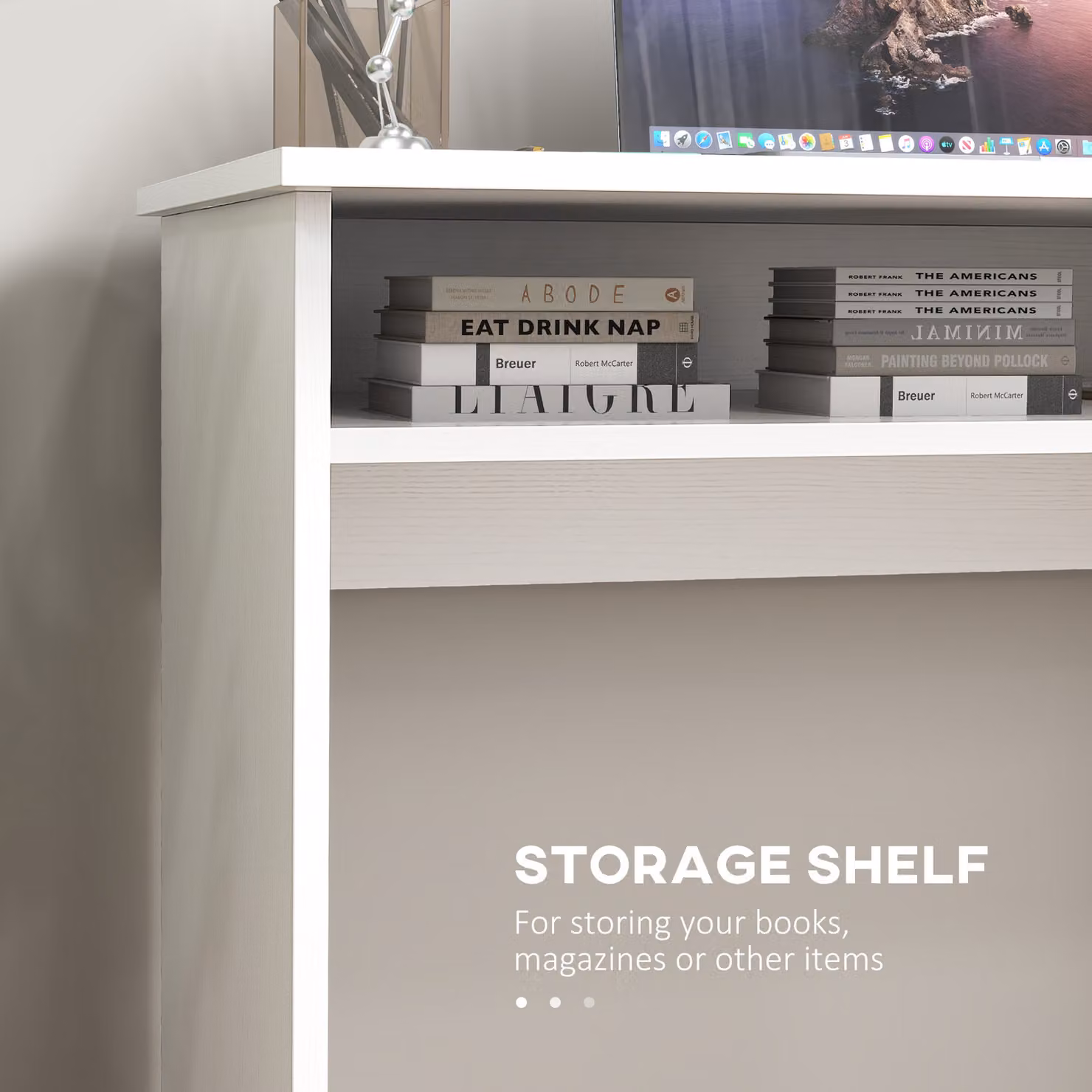 HOMCOM White Modern Writing Desk with Storage Shelf for Home and Office – 3