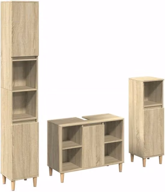 Berkfield Home 3 Piece Sonoma Oak Bathroom Furniture Set in Light Brown