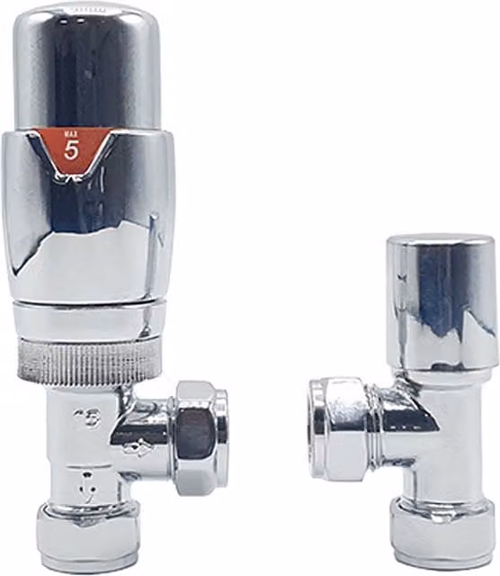 Lux Heat Angled Chrome Thermostatic Valve Set in Silver