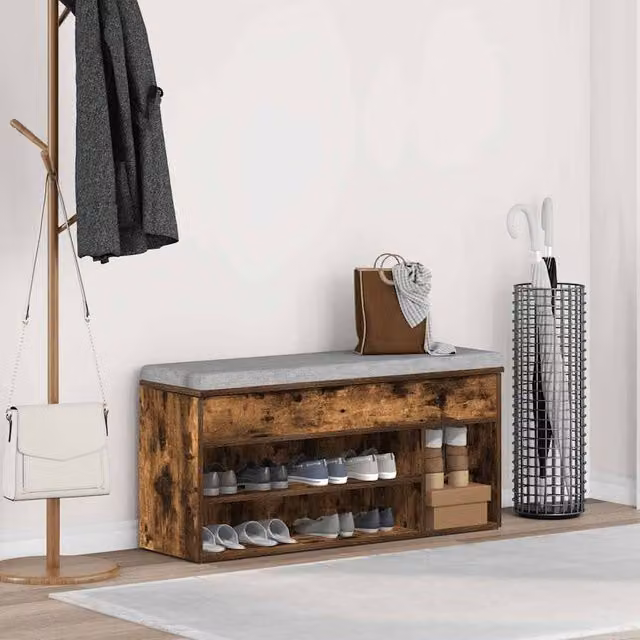 Berkfield Home Smoked Oak Shoe Bench in Brown, W/D/H: 102 x 30.5 x 45 cm – 1