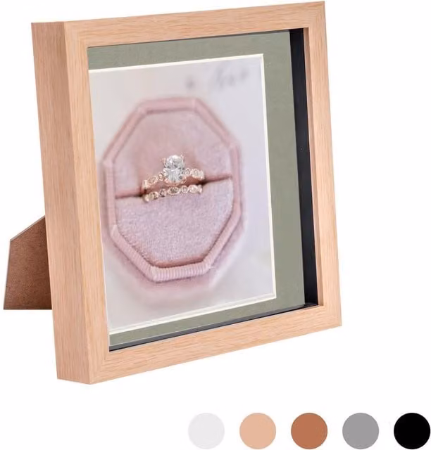 Nicola Spring Grey 3D Box Photo Frame with 6 x 6 inch Mount, W/H: 20.32 x 20.32 cm