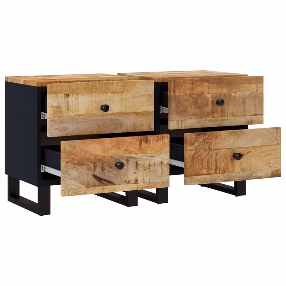 Berkfield Home Set of 2 Solid Mango Wood Bedside Cabinets in Tan, W/D/H: 40 x 33 x 46 cm – 8