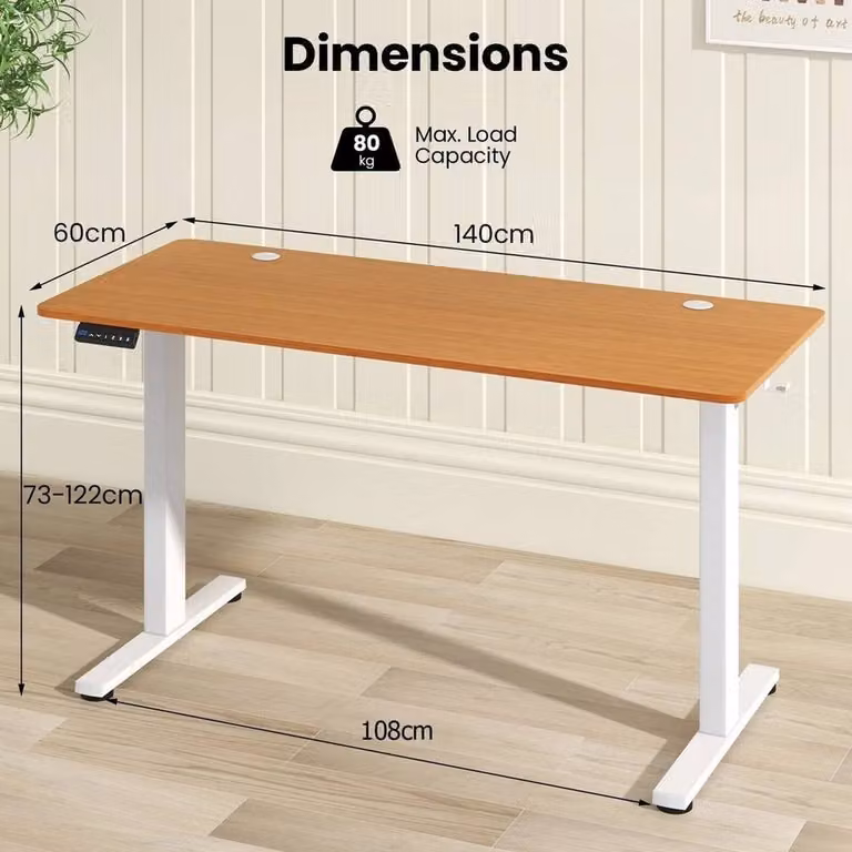 EONLION Electric Height Adjustable Standing Desk, Brown, W/D/H: 140 x 60 x 73-113 cm
