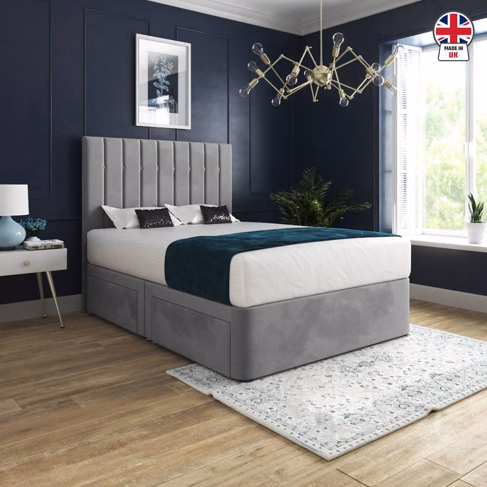 Casani Leyburn Modern Upholstered Grey Velvet Bed Frame with Drawers, 180 x 200 cm – 2