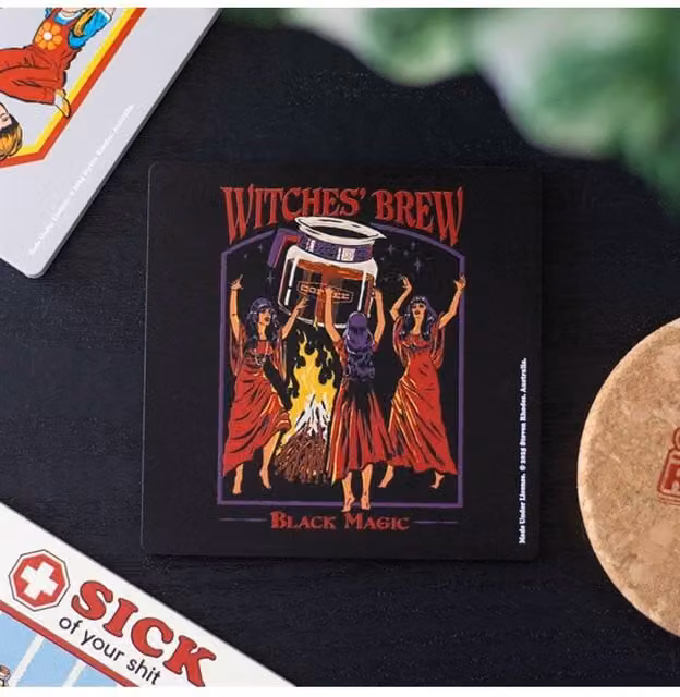 KDMD Witches' Brew Coffee Coaster by Steven Rhodes in Black