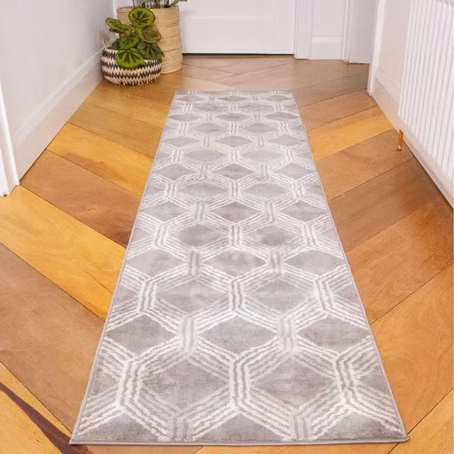 The Rug House Modern Geometric Grey Rectangular Rug, W: 240 cm, D: 60 cm