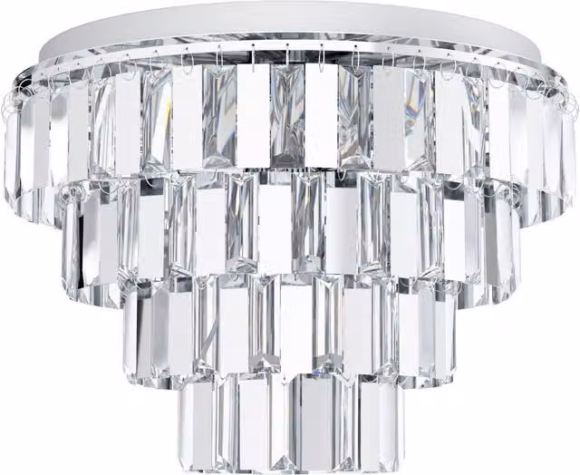 Loops Chrome Flush Ceiling Light with Tiered Clear Crystals and E14 Bulbs