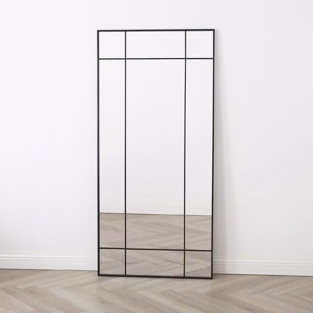 Aion Large Rectangular Wall Mirror with Industrial Design in Black, W: 80 cm, H: 170 cm
