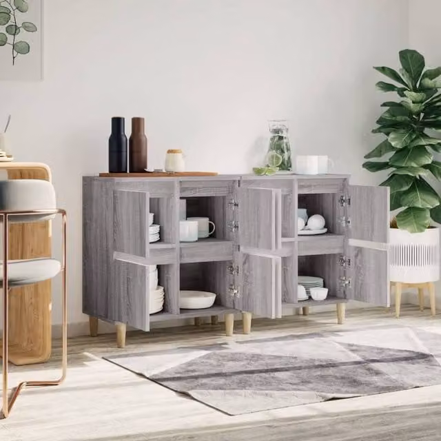 Berkfield Home Set of 2 Grey Sonoma Sideboards in Engineered Wood, W/D/H: 60 x 35 x 70 cm