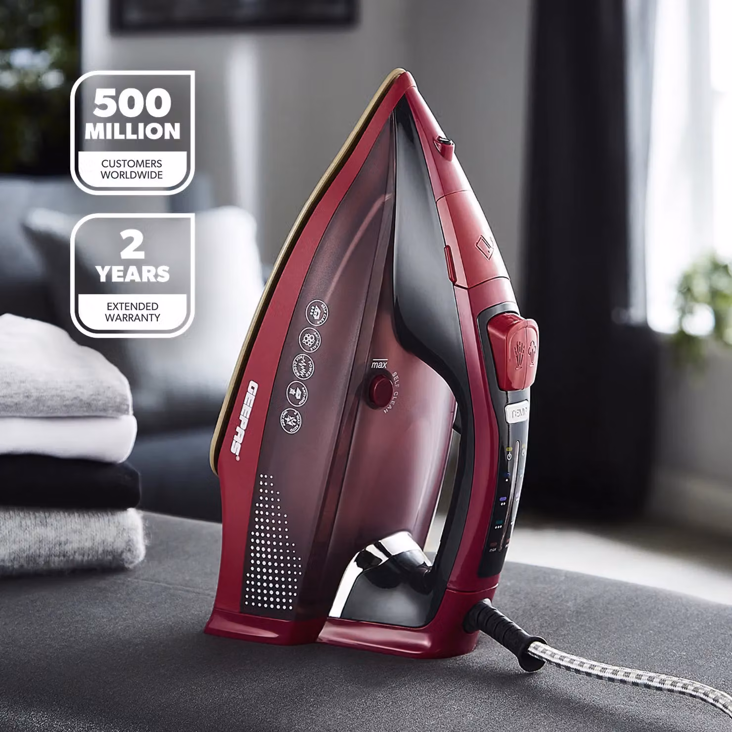 Geepas Digital Steam Iron 2400W with Ceramic Non-Stick Soleplate and Vertical Steam in Dark Pink – 2
