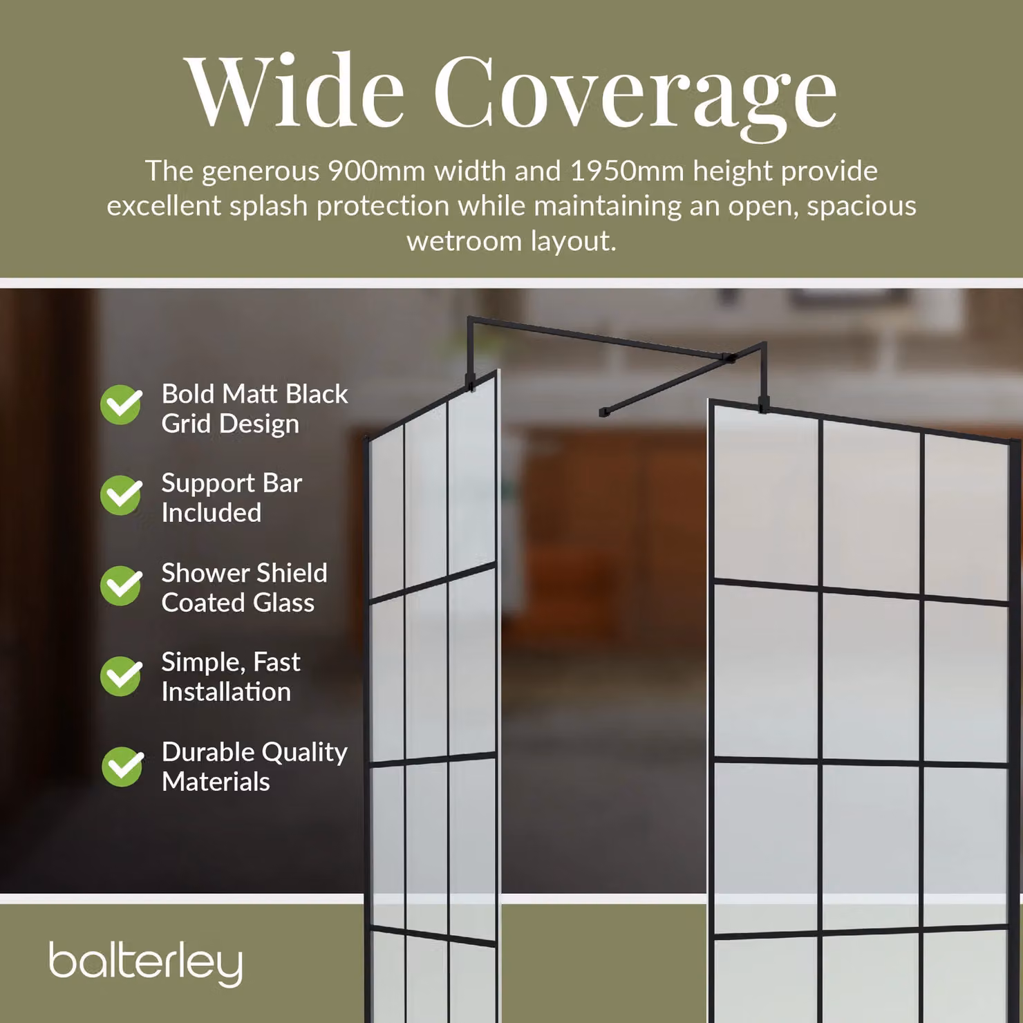 Balterley 8mm Glass Walk-In Wetroom Screen and Tray Set, Black and Grey, W: 1400 mm, D: 800 mm – 4