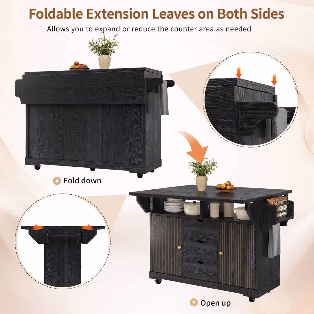 BTM Modern Foldable Kitchen Trolley Rolling Serving Cart in Black – 7