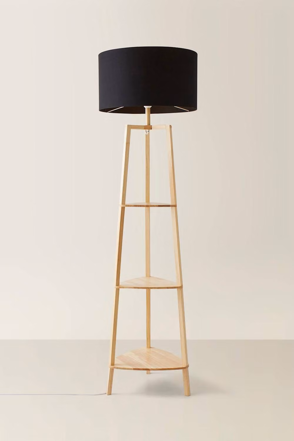 ValueLights Hiru Natural 3 Tier Wooden Floor Lamp with Black Fabric Cylinder Shade – 2