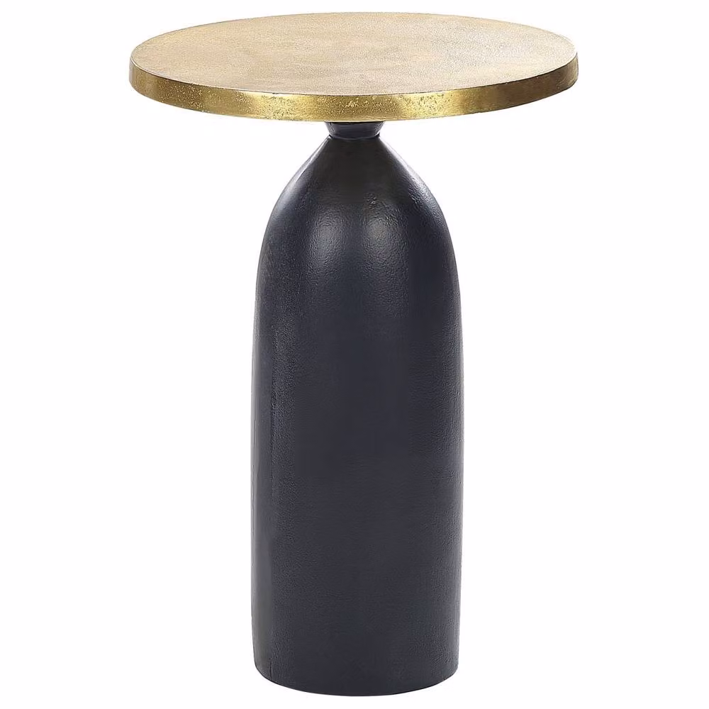 Wyld and Coco Round Metal Side Table with Gold Top and Black Base, Diameter: 36 cm, Height: 52 cm – 2