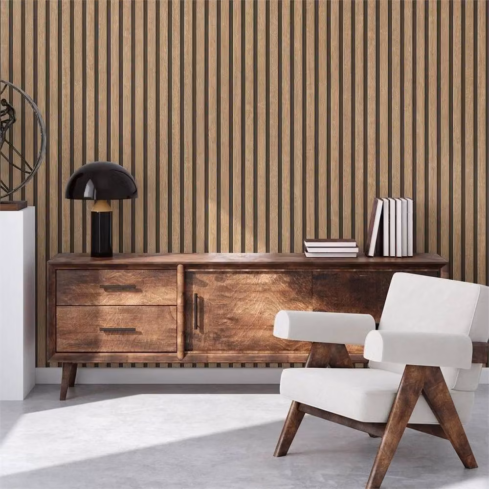 Nordara Brown Wood Look Self-Adhesive 3D Striped Wall Panel Wallpaper Roll – 3