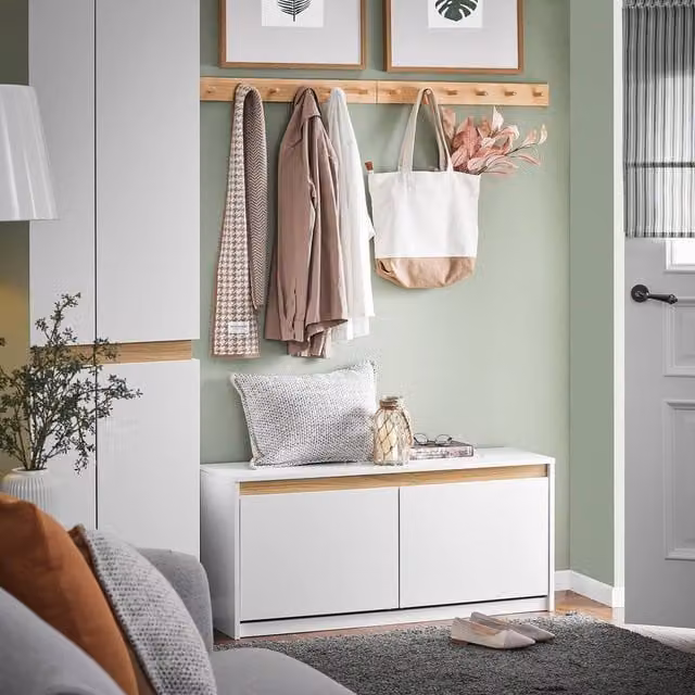 SoBuy White Modern Wood Entrance Storage Bench and Shoe Rack with Lift-Up Lid and Sliding Doors