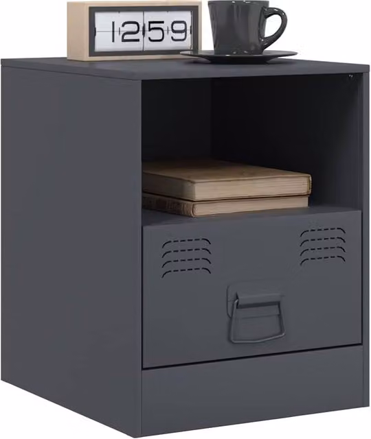 Berkfield Home Stylish Bedside Cabinets, 2 Piece Set, Anthracite Grey Metal, W/D/H: 34.5 x 39 x 44 cm – 1