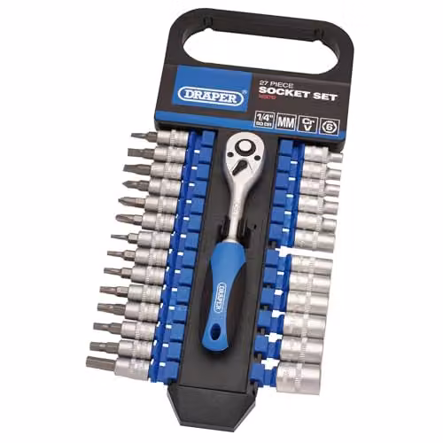 Draper 27 Piece Metric 1/4 Inch Square Drive Socket Set in Blue and Silver
