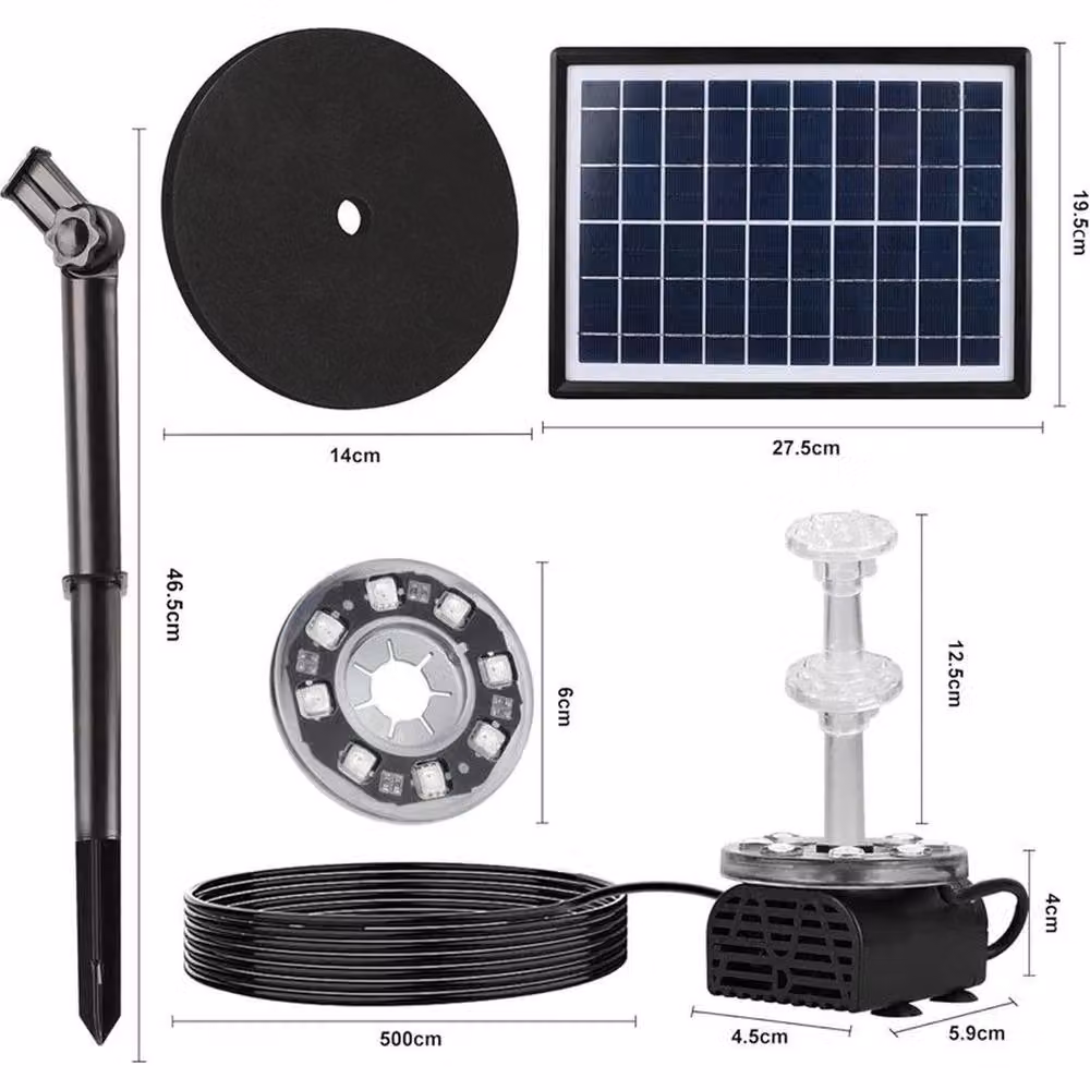 EONLION Solar Fountain Pump with 7W Panel in Black – 2