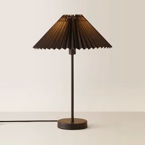 ValueLights Black Metal Scandinavian Table Lamp with Fabric Pleated Shade and LED Bulb, H 48.5 x W 34.5 x D 34.5 cm – 1