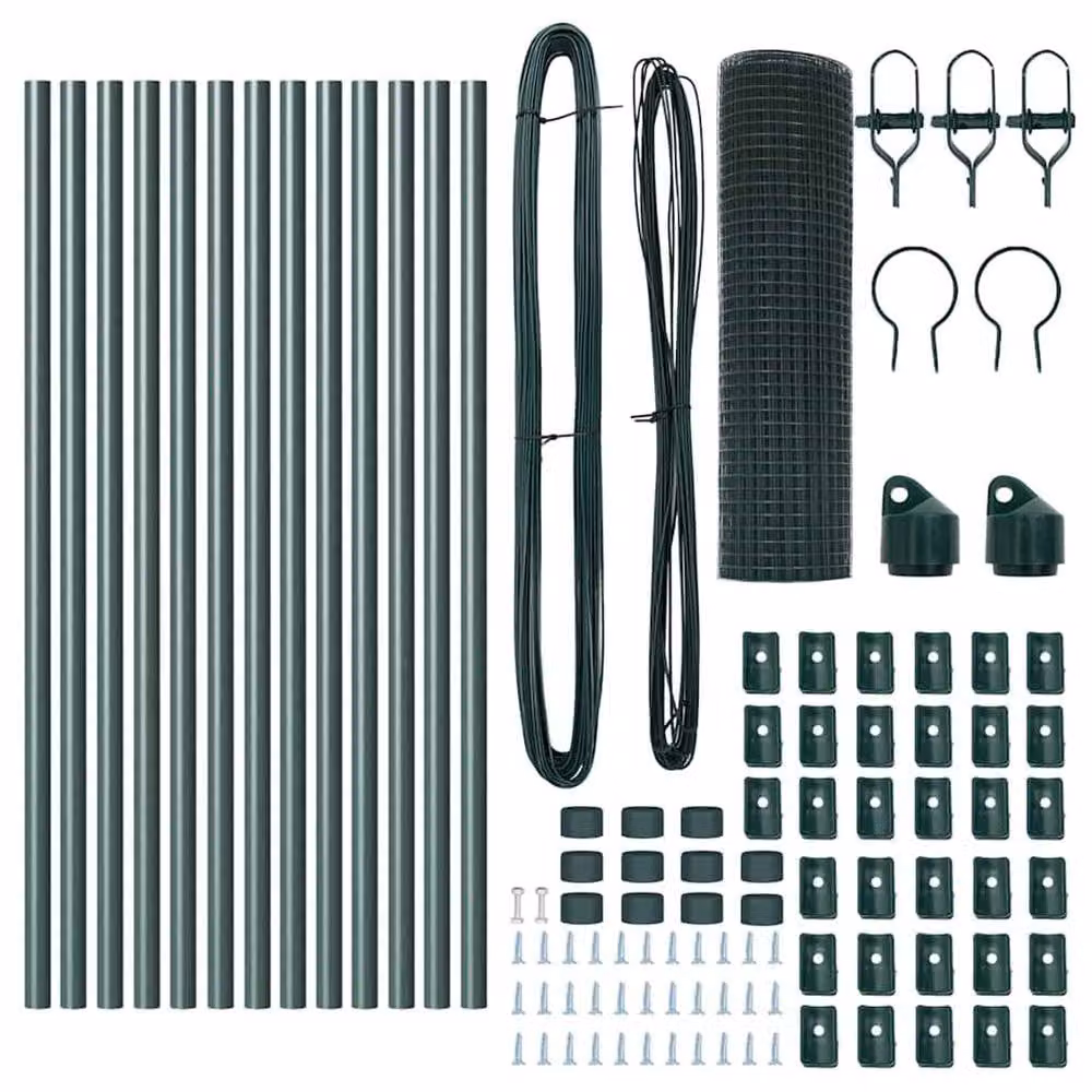 Berkfield Home Green Welded Steel Wire Fence with 13 Posts, W: 0.6 m, L: 25 m – 5