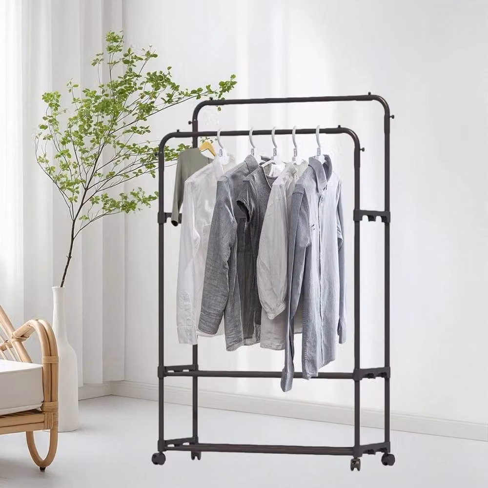 Ventryn Black Double Rail Heavy Duty Metal Garment Rack with Matt Finish – 2