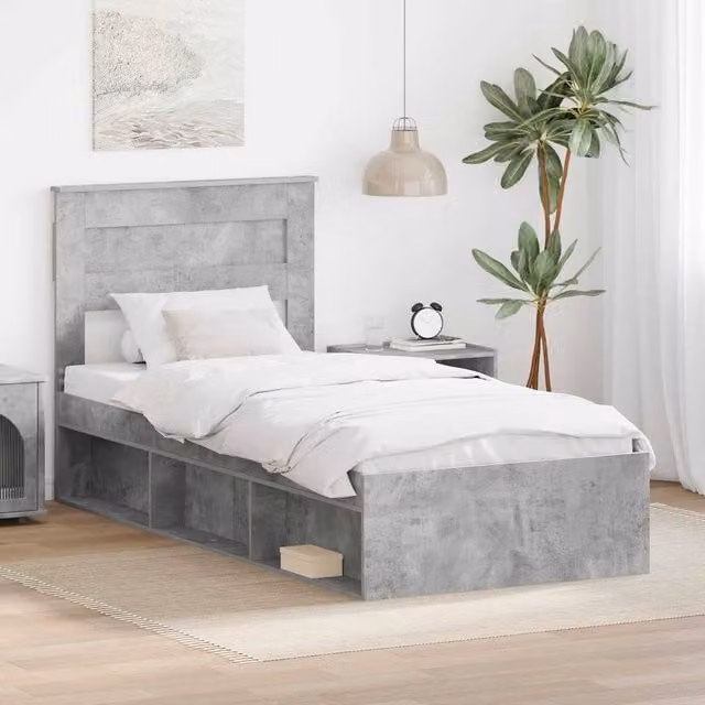 Berkfield Home Modern Bed Frame in Grey Solid Pine Wood, W/D/H: 100 x 200 cm – 1