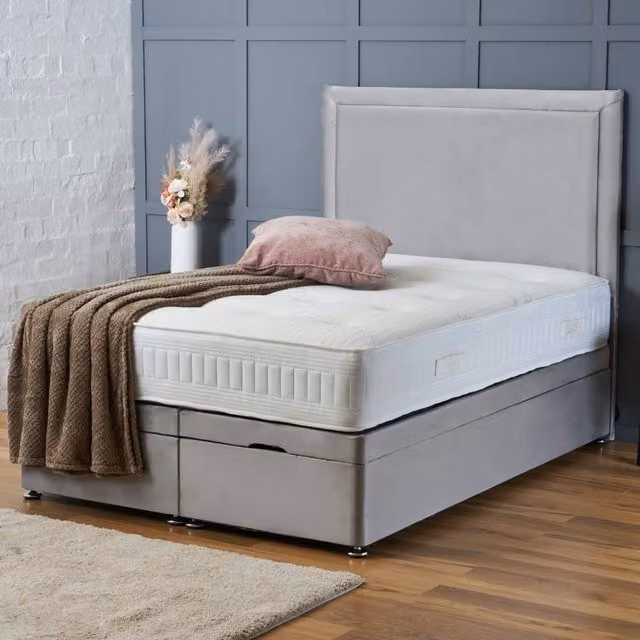 BSSPOKE Ella Ottoman Divan Bed with 54 inch Headboard in Silver Plush Velvet, King Size, W/D/H: 180 x 200 cm – 1