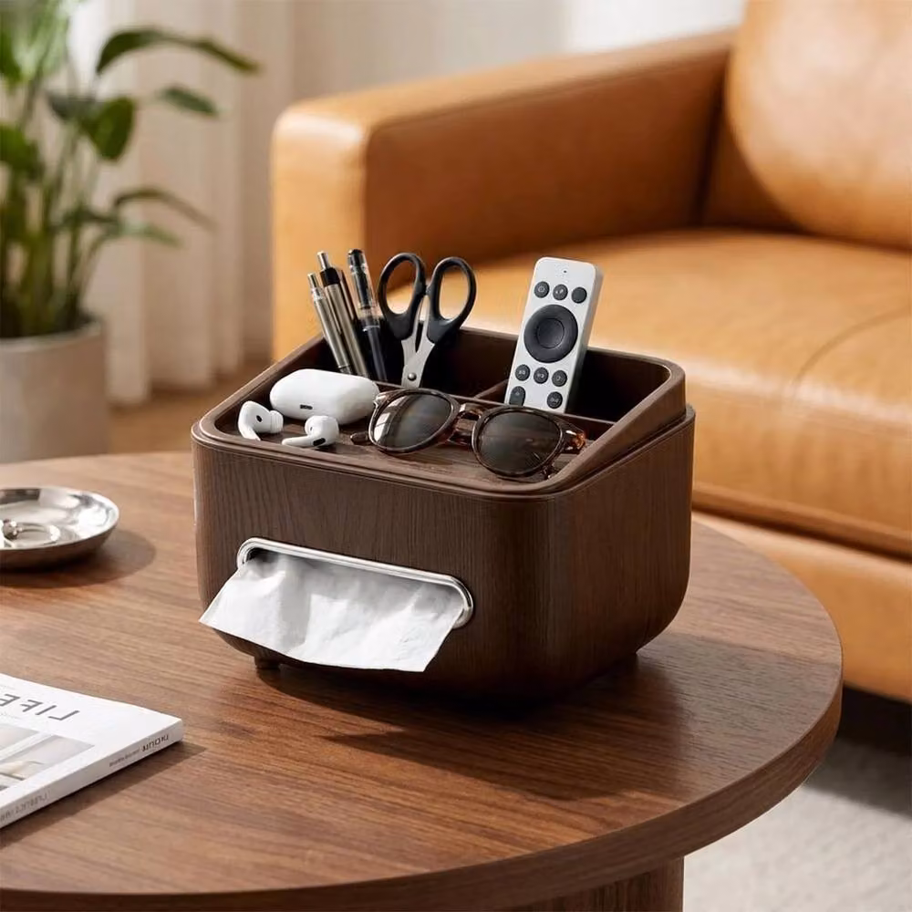 KORVIXA Solid Wood Retro Freestanding Tissue Box in Brown – 4