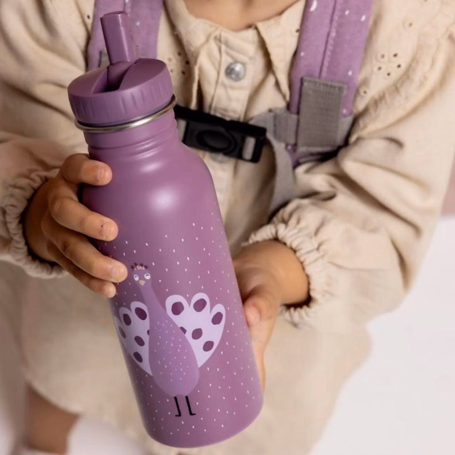 Trixie Mrs. Peacock Stainless Steel Leakproof Childrens Water Bottle, Purple, 500 ml – 2